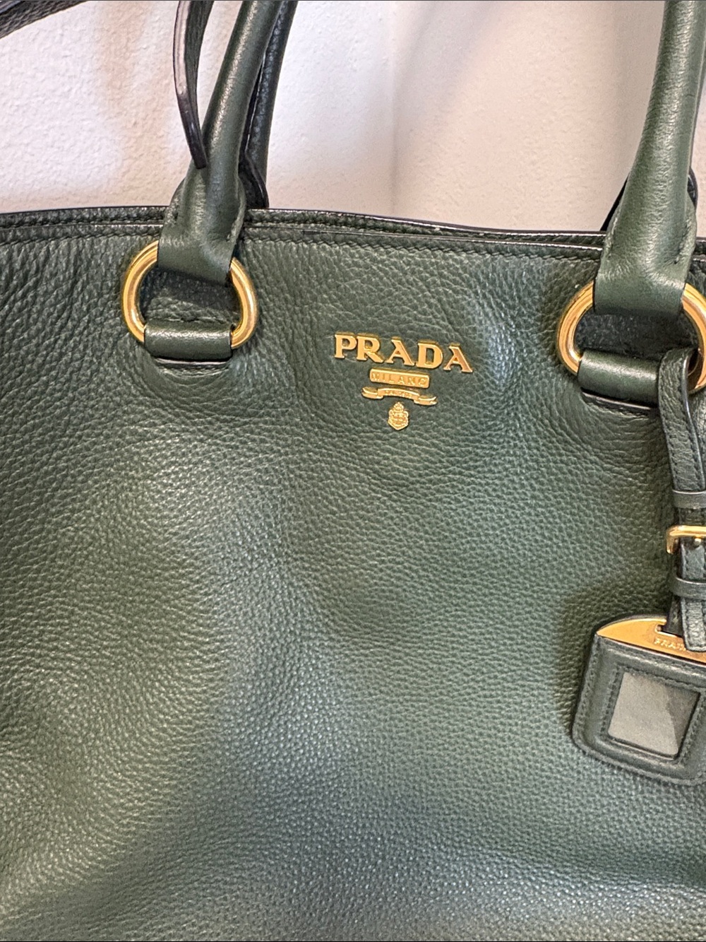 Prada Forest Green Pebbled Leather Tote with Gold Hardware - Picture 3 of 14